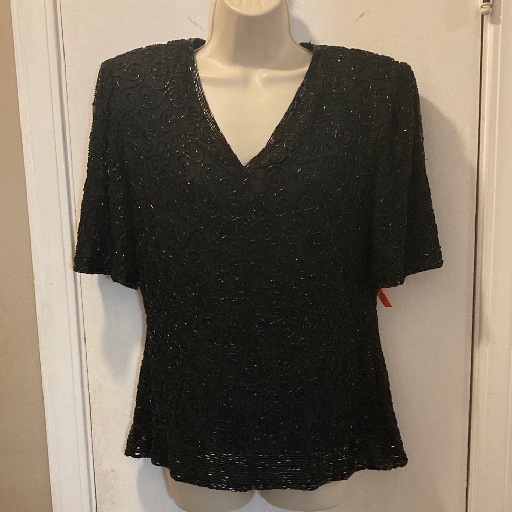 Vintage Stenay Medium Elegant Black beaded evening Top 25-505-2